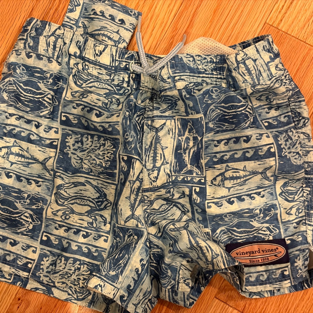 Vineyard Vines Blue and White Kids Swim Trunks